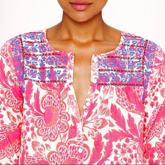 J. Crew Tops - J. Crew Pink Floral Embroidered Top
